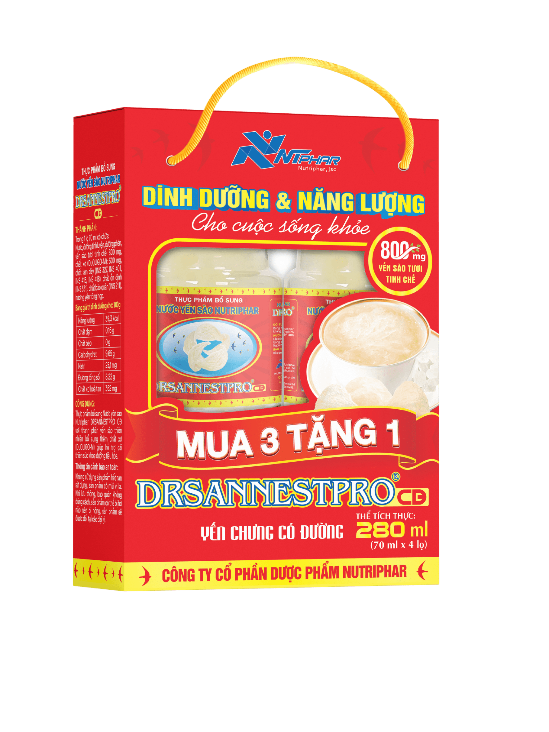 Lọ yến chưng sẵn có đường — Set (3 Hộp 1+ 1) lọ
